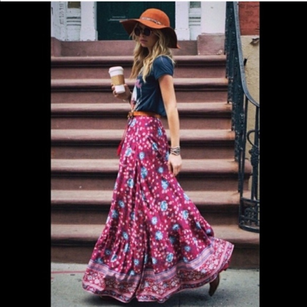 Spell Folk Town Button Split Skirt Floral Maxi